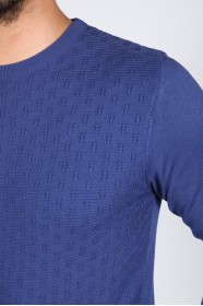DARK SAX BLUE COLOR CREW- NECK SLİM-FİT WOOL SWEATHER