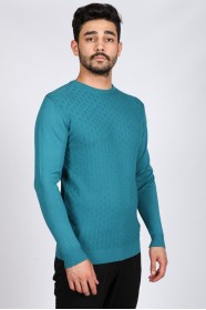 LIGHT PETROIL COLOR CREW- NECK SLİM-FİT WOOL SWEATHER