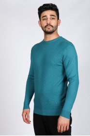 LIGHT PETROIL COLOR CREW- NECK SLİM-FİT WOOL SWEATHER