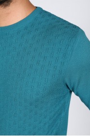 LIGHT PETROIL COLOR CREW- NECK SLİM-FİT WOOL SWEATHER