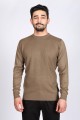 ROUND NECK WOOL SWEATER. MELANGE-BROWN 