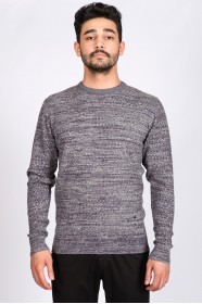MEDIUM GRAY COLOR EMBOSSED TEXTURE DETAILED COTTON SWEATER