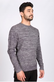 MEDIUM GRAY COLOR EMBOSSED TEXTURE DETAILED COTTON SWEATER