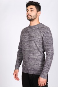 MEDIUM GRAY COLOR EMBOSSED TEXTURE DETAILED COTTON SWEATER