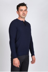 DARK BLUE COLOR CREW- NECK SWEATHER WİTH 2 BUTTONS