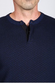 DARK BLUE COLOR CREW- NECK SWEATHER WİTH 2 BUTTONS