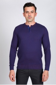 SAX BLUE COLOR CREW- NECK SWEATHER WİTH 2 BUTTONS