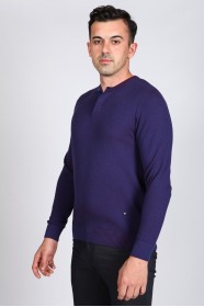 SAX BLUE COLOR CREW- NECK SWEATHER WİTH 2 BUTTONS