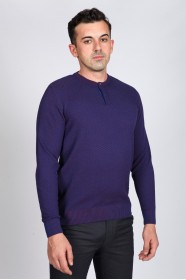 SAX BLUE COLOR CREW- NECK SWEATHER WİTH 2 BUTTONS