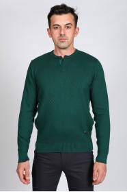 DARK GREEN COLOR CREW- NECK SWEATHER WİTH 2 BUTTONS