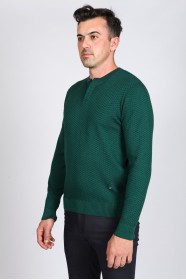 DARK GREEN COLOR CREW- NECK SWEATHER WİTH 2 BUTTONS