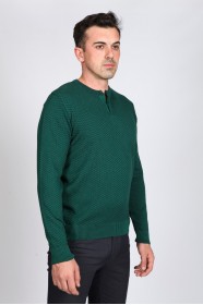 DARK GREEN COLOR CREW- NECK SWEATHER WİTH 2 BUTTONS