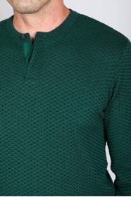 DARK GREEN COLOR CREW- NECK SWEATHER WİTH 2 BUTTONS
