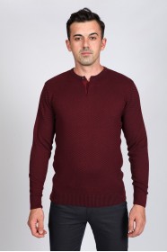 DARK BORDO COLOR CREW- NECK SWEATHER WİTH 2 BUTTONS