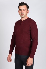 DARK BORDO COLOR CREW- NECK SWEATHER WİTH 2 BUTTONS
