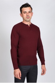 DARK BORDO COLOR CREW- NECK SWEATHER WİTH 2 BUTTONS