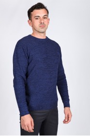 BLUE COLOR ROUND NECK WOOL BLEND SWEATER