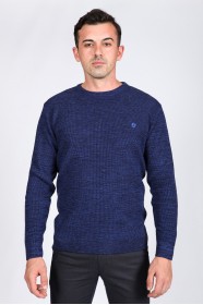 BLUE COLOR ROUND NECK WOOL BLEND SWEATER