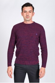 SAX BLUE COLOR ROUND NECK WOOL BLEND SWEATER