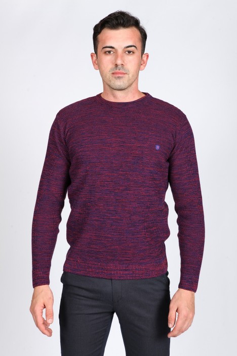 SAX BLUE COLOR ROUND NECK WOOL BLEND SWEATER