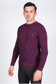 SAX BLUE COLOR ROUND NECK WOOL BLEND SWEATER