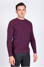SAX BLUE COLOR ROUND NECK WOOL BLEND SWEATER