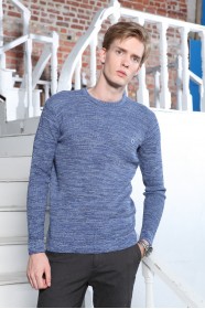 ICE BLUE COLOR ROUND NECK WOOL BLEND SWEATER