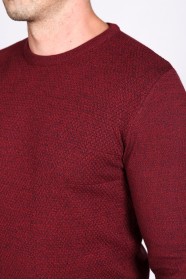 BORDEAUX - NAVY BLUE COLOR CREW- NECK SLİM-FİT WOOL SWEATHER