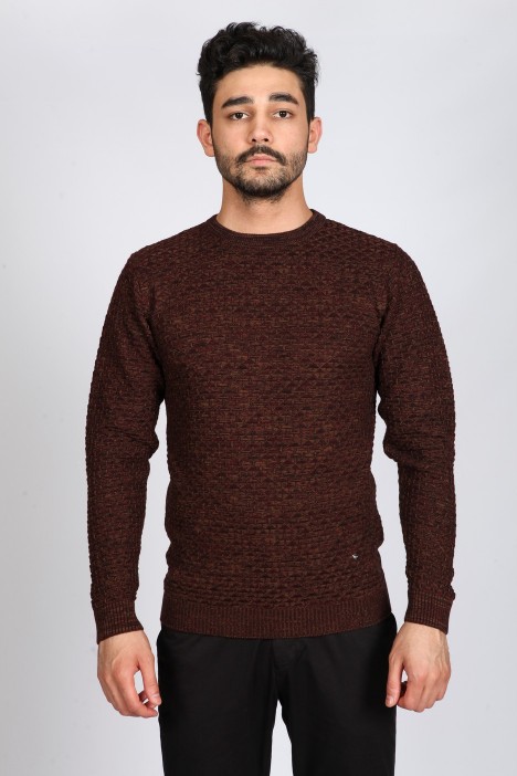 MILKY BROWN COLOR ROUND NECK WOOL BLEND SWEATER