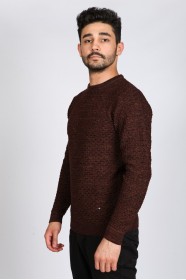 MILKY BROWN COLOR ROUND NECK WOOL BLEND SWEATER