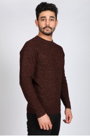 MILKY BROWN COLOR ROUND NECK WOOL BLEND SWEATER