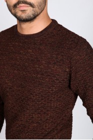 MILKY BROWN COLOR ROUND NECK WOOL BLEND SWEATER
