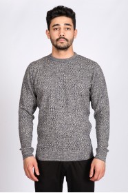 MEDIUM GRAY COLOR ROUND NECK WOOL BLEND SWEATER