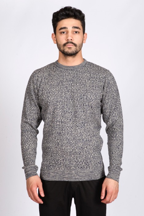 MEDIUM GRAY COLOR ROUND NECK WOOL BLEND SWEATER