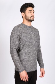 MEDIUM GRAY COLOR ROUND NECK WOOL BLEND SWEATER