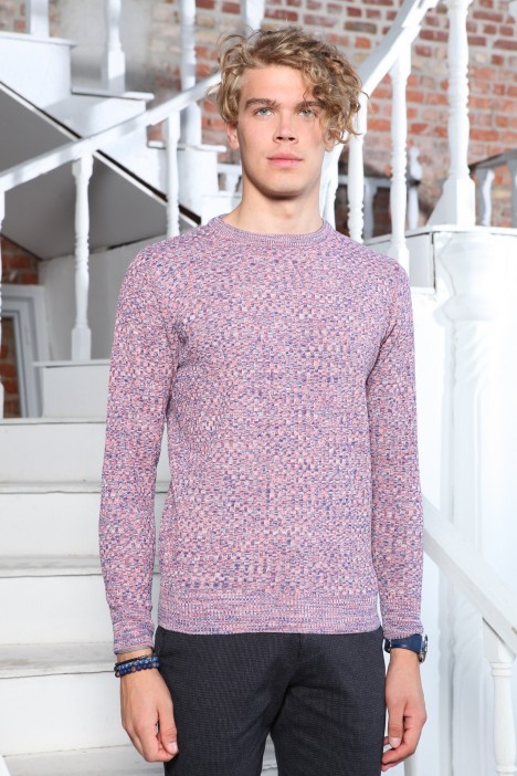 LIGHT BRICK COLOR ROUND NECK WOOL BLEND SWEATER