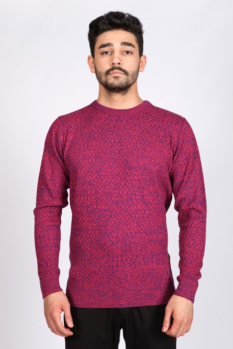 FUCHYA COLOR ROUND NECK WOOL BLEND SWEATER