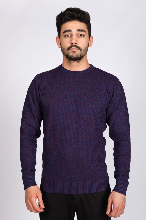 SAX- DARK BURGUNDY COLOR ROUND NECK WOOL BLEND SWEATER