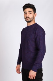 SAX- DARK BURGUNDY COLOR ROUND NECK WOOL BLEND SWEATER