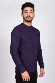 SAX- DARK BURGUNDY COLOR ROUND NECK WOOL BLEND SWEATER