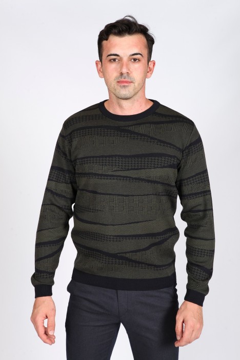 COTTON KNIT SWEATER. NAVYBLUE