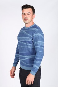 ROUND COLLAR COTON SWEATER. LIGHT BLUE
