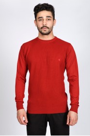 ROUND NECK WOOL SWEATER. BRICK-COLOR