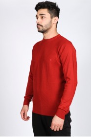 ROUND NECK WOOL SWEATER. BRICK-COLOR