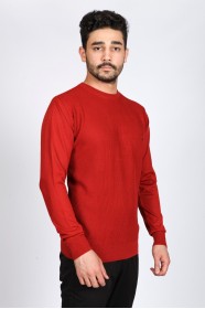 ROUND NECK WOOL SWEATER. BRICK-COLOR