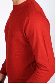 ROUND NECK WOOL SWEATER. BRICK-COLOR