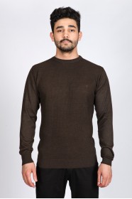 ROUND NECK WOOL SWEATER. MELANGE-BROWN 