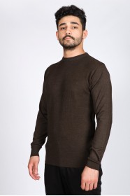 ROUND NECK WOOL SWEATER. MELANGE-BROWN 