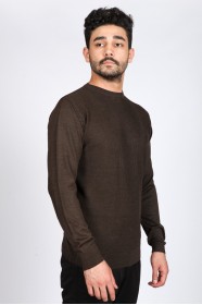 ROUND NECK WOOL SWEATER. MELANGE-BROWN 