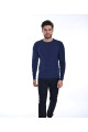 BLUE COLOR ROUND NECK WOOL BLEND SWEATER